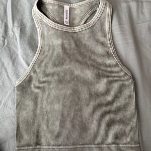 Zenana Ribbed Sleeveless Top in Light greenish Gray
